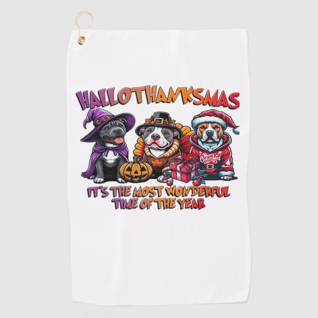 Pit Bull Halloween Thanksgiving Christmas Classic  Golf Towel (Front)
