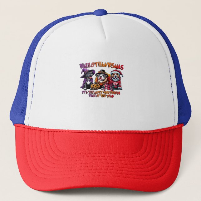 Pit Bull Halloween Thanksgiving Christmas Classic  Trucker Hat (Front)