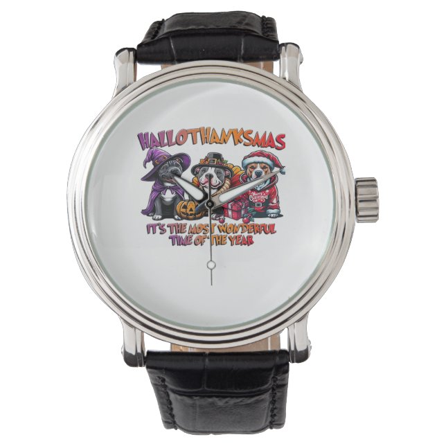 Pit Bull Halloween Thanksgiving Christmas Classic  Watch (Front)