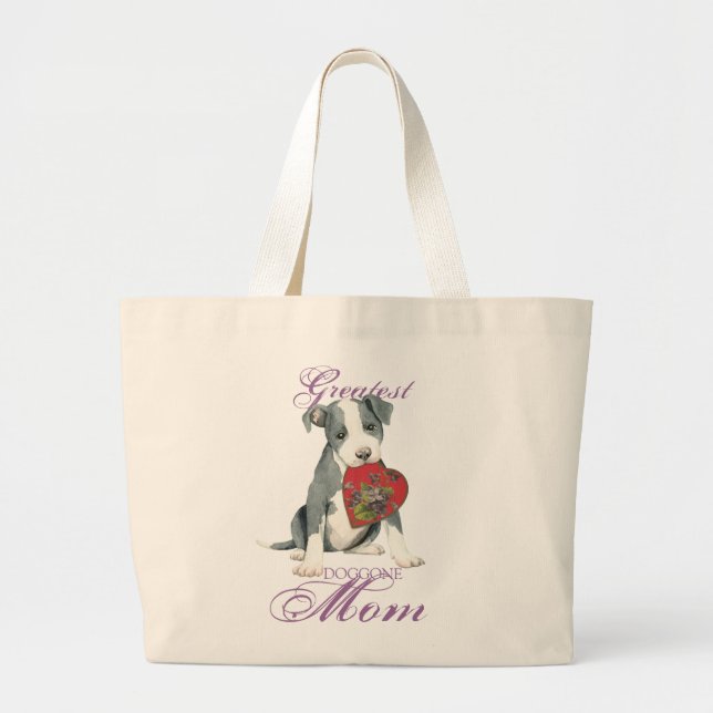 Pit Bull Heart Mum Large Tote Bag (Front)