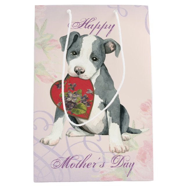 Pit Bull Heart Mum Medium Gift Bag (Front)