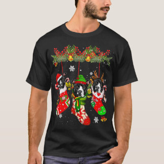 Pit Bull In Socks Christmas Santa Hat Xmas Light T-Shirt