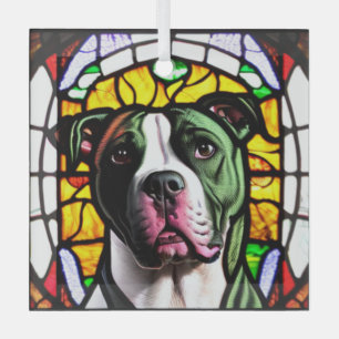Pit Bull in "Stained Glass" Glass Tree Decoration