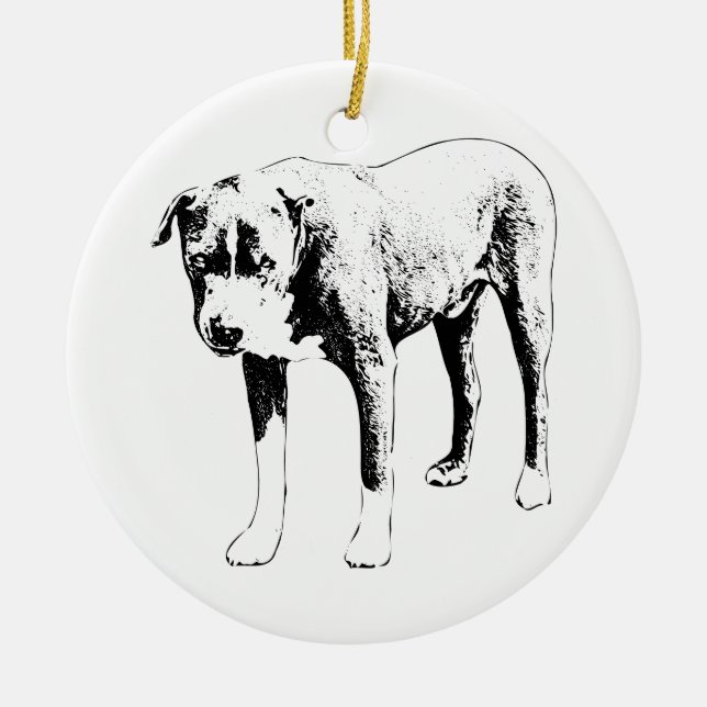 Pit Bull Keepsake, Winter Poise Ceramic Ornament (Front)