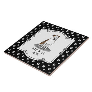 Pit Bull Mom (lt brindle white 3) Dog Mom Ceramic Tile