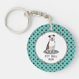 Pit Bull Mum (lt brindle white 3) Dog Mum Key Ring