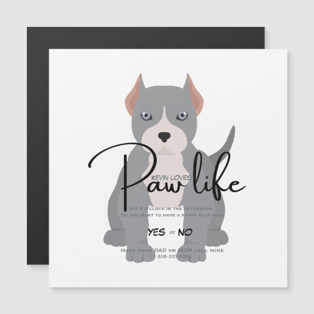 Pit bull paw life play date invitation (Front/Back)