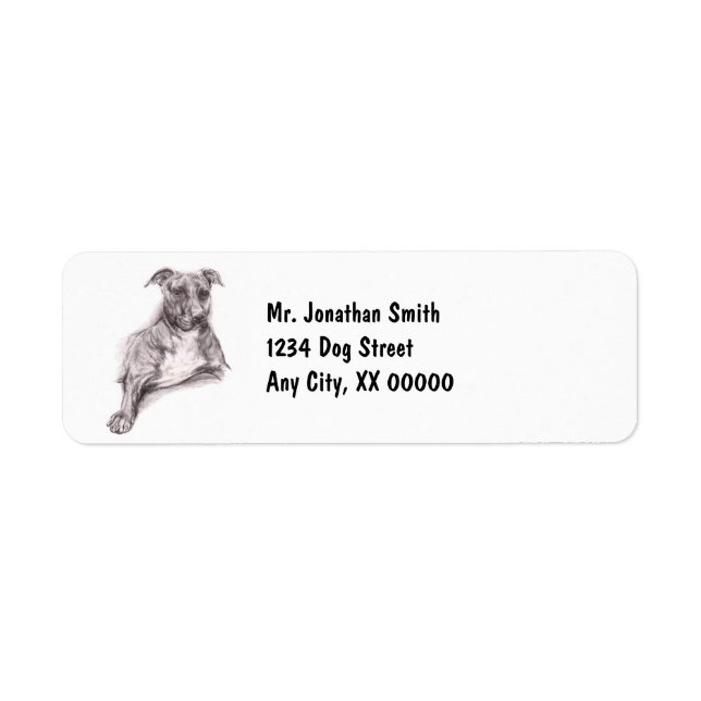 Pit Bull Portrait in Charcoal Return Address Label (Front)