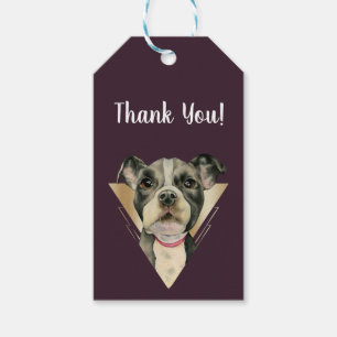 Pit Bull Puppy Dog Watercolor Painting   Thank You Gift Tags