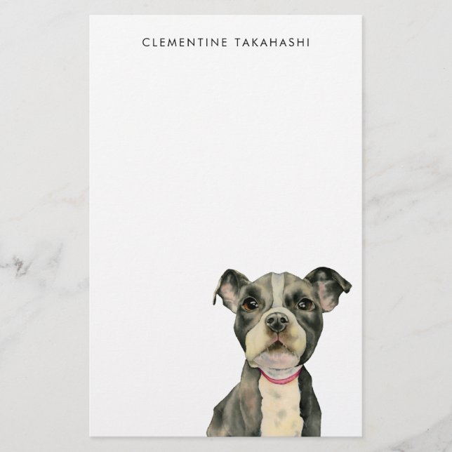 Pit Bull Puppy Dog Watercolor Personalised Stationery (Front)