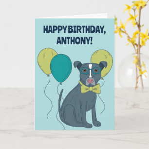 Pit Bull Puppy Dog Wearing Glasses Personalised Card