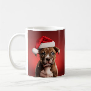 Pit Bull Puppy in Santa Hat Coffee Mug