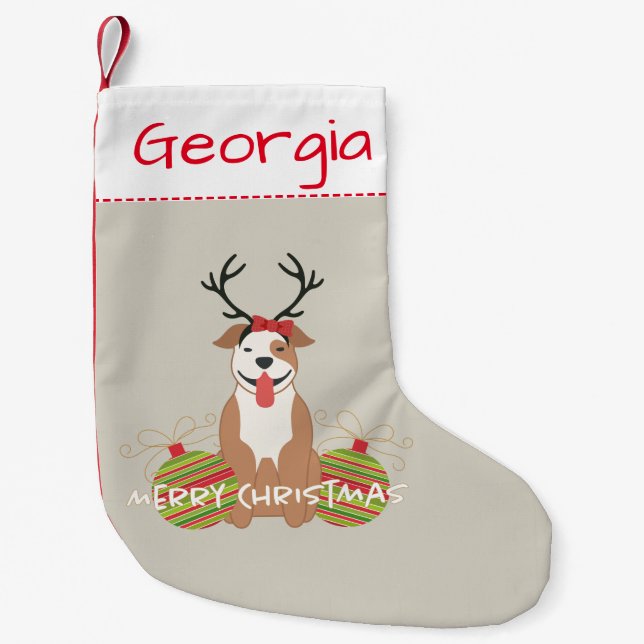 Pit Bull Reindeer (Female) Merry Christmas Pet Small Christmas Stocking (Front)