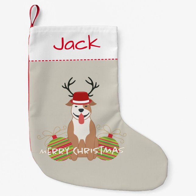 Pit Bull Reindeer (Male) Merry Christmas Pet Small Christmas Stocking (Front)