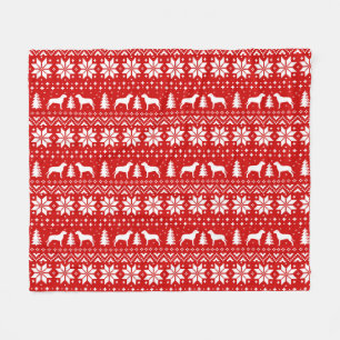 Pit Bull Silhouettes Dogs Christmas Holiday Red Fleece Blanket