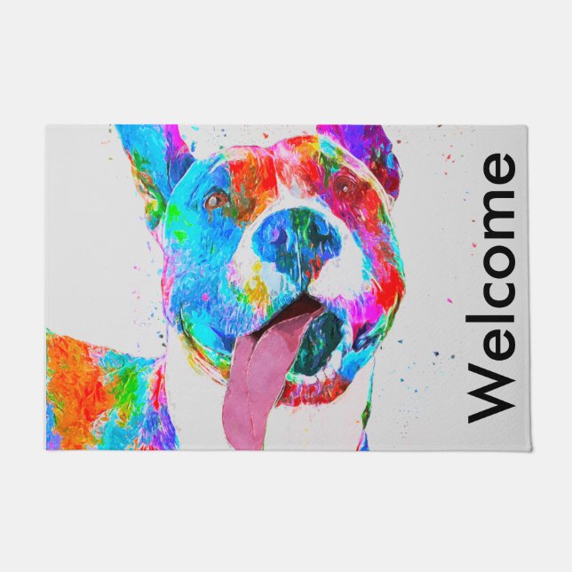 Pit Bull Terrier Colourful Pop Art Doormat (Front)