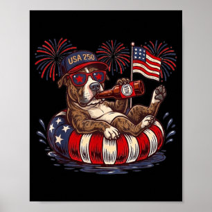 Pit Bull Terrier Dog 250th Aamerica Patriotic Usa Poster