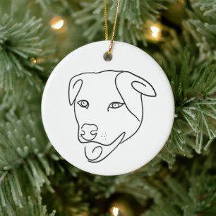 Pit Bull Terrier Dog Custom Name Paw Line Art Ceramic Ornament