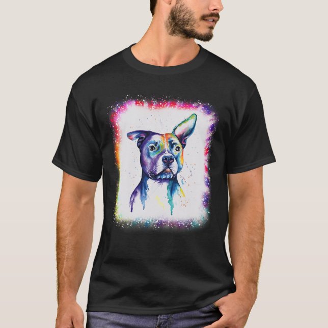 Pit-Bull Terrier Dog, Dad Mum Boy Girl Tie Dye Ble T-Shirt (Front)