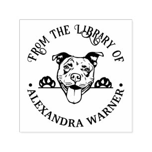 Pit Bull Terrier Face Dog Round Library Book Name Self-inking Stamp