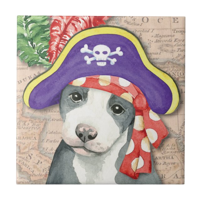 Pit Bull Terrier Pirate Ceramic Tile (Front)