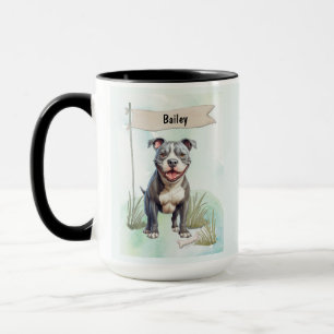 Pit Bull Terrier Watercolor Personalised Dog Mug