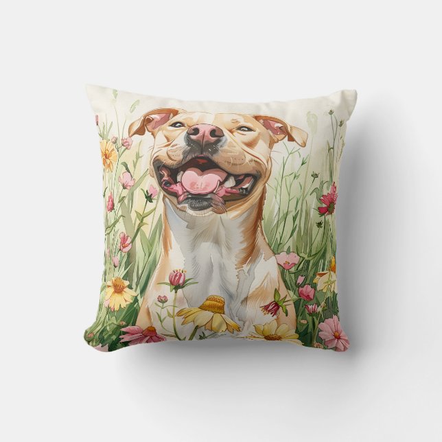 Pit Bull Throw Pillow – Watercolor (Front)