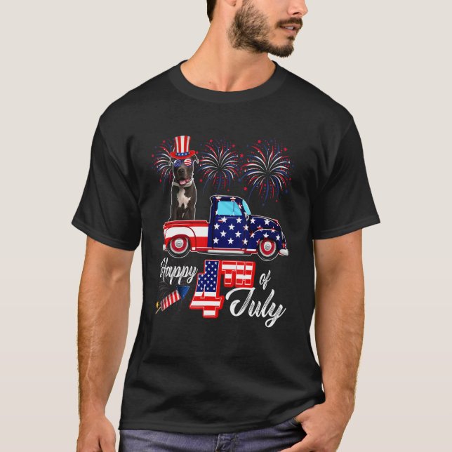 Pit Bull Wearing Sunglasses American Flag On Picku T-Shirt (Front)