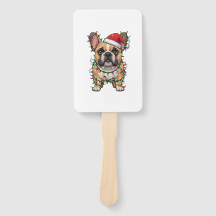 Pit Bull Wrapped in Christmas Lights  Dog lovers Hand Fan