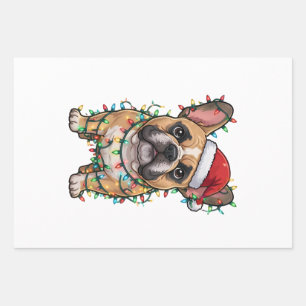 Pit Bull Wrapped in Christmas Lights Dog lovers Wrapping Paper Sheet