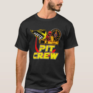 Pit Crew Auto Mechanics Chequered Flags Flaming Ra T-Shirt