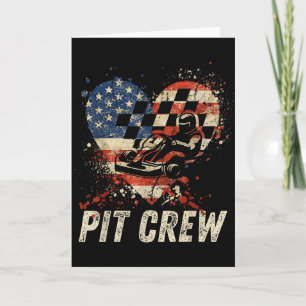 Pit Crew Chequered Car Racing Heart Usa Flag Famil Card