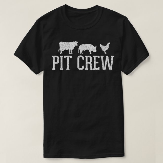Pit Crew Cow Pig Chicken Barbecue T-Shirt (Design Front)