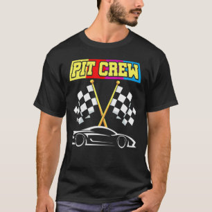 Pit Crew For Race Car Parties With Chequered Flags T-Shirt