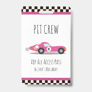 Pit crew Race Car Birthday Party Pit Crew VIP Pass ID Badge
