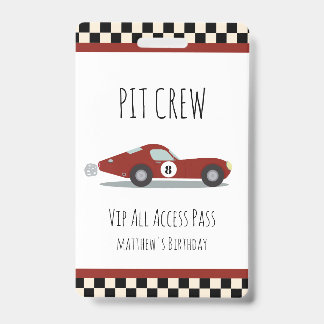 Pit crew Race Car Birthday Party Pit Crew VIP Pass ID Badge