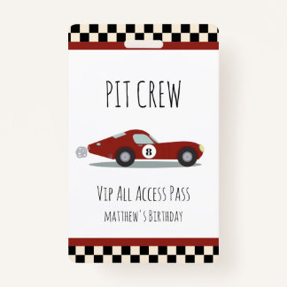 Pit crew Race Car Birthday Party Pit Crew VIP Pass ID Badge