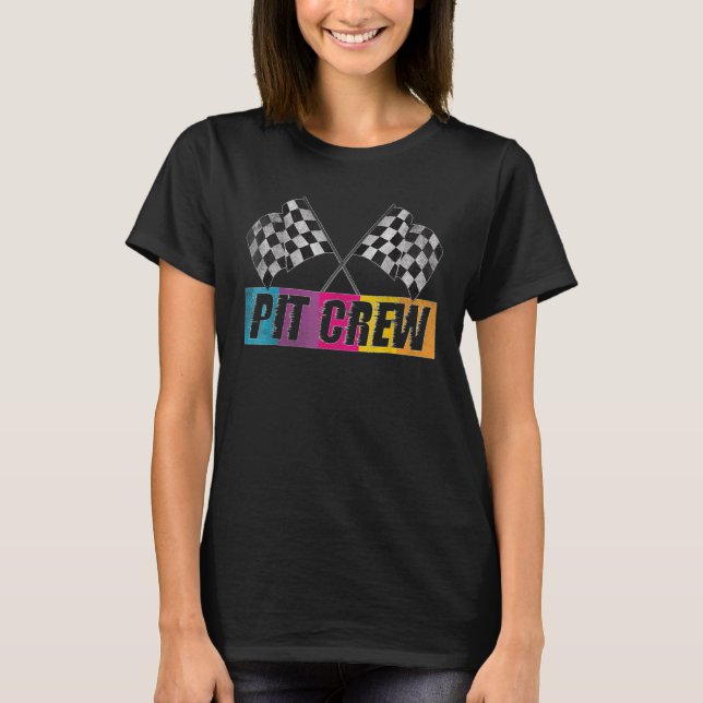 Pit Crew Race Car Party Chequered Flag Car Racing  T-Shirt (Front)