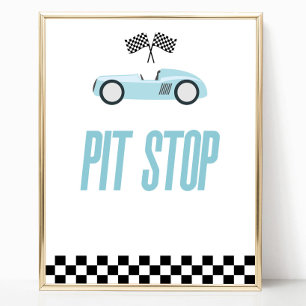 Pit Stop Blue Flame Race Car Party Table Sign