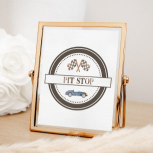 Pit Stop Navy Blue Race Car Sign