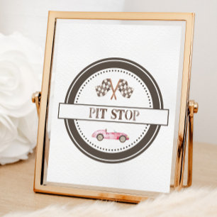 Pit Stop Pink Race Car Sign