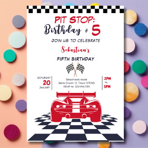 Pit stop: racing car kids birthday invitation