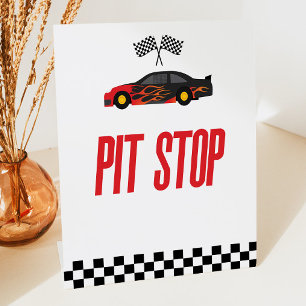 Pit Stop Red Flame Race Car Party Table Pedestal Sign