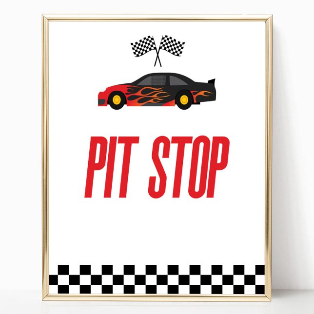 Pit Stop Red Flame Race Car Party Table Sign (Creator Uploaded)