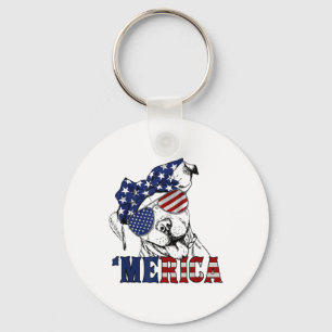 Pitbull 4th Of July Merica American Flag Sungles  Key Ring