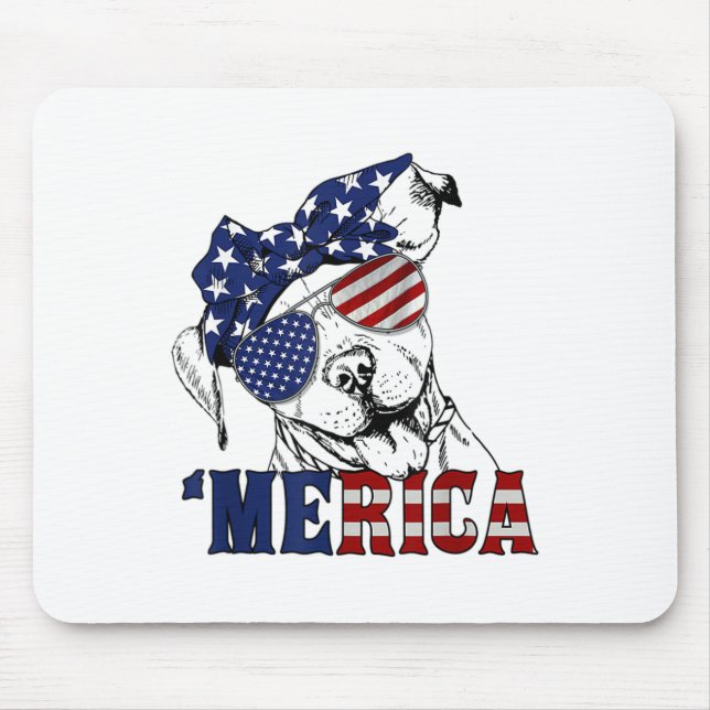 Pitbull 4th Of July Merica American Flag Sungles  Mouse Pad (Front)