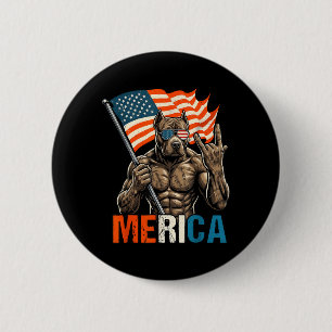 Pitbull Aamerican Patriotic Flag Rock On Dog Dad 6 Cm Round Badge
