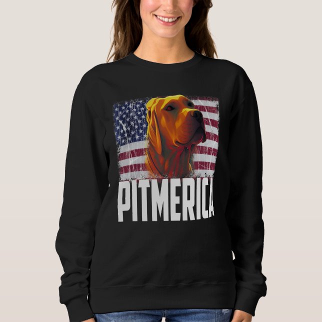 Pitbull American Flag Dog Mom Dad Patriotic  Terri Sweatshirt (Front)