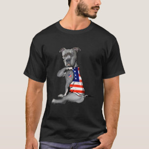 Pitbull American Flag I Love Usa Mum Dad 4th Of Ju T-Shirt