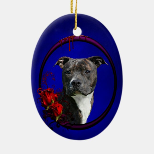 Pitbull and bloody roses ceramic ornament (Back)